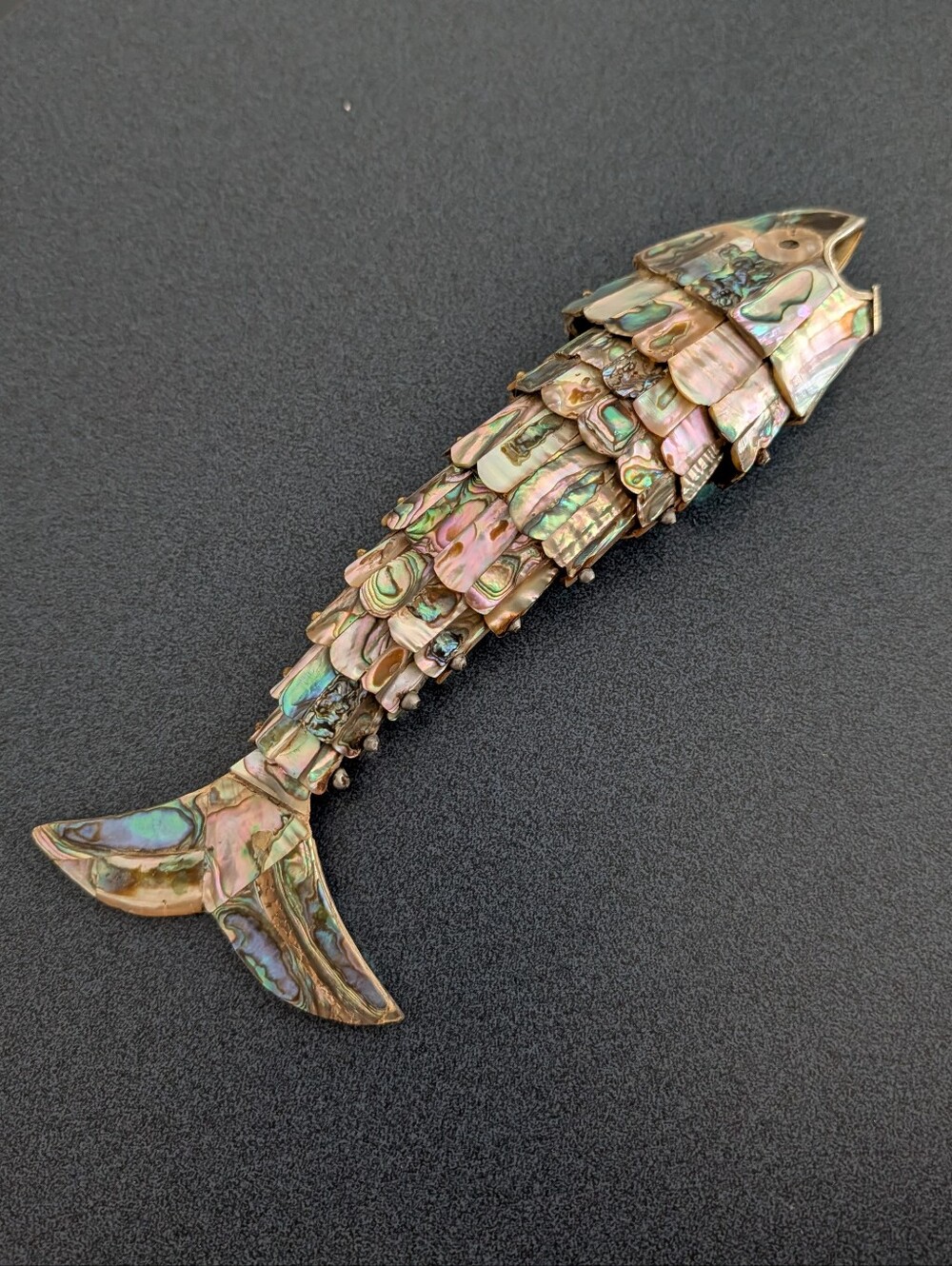 vintage ABALONE SHELL articulated fish bottle opener